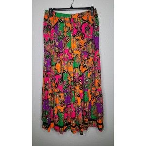 Vintage 1970's Neon Paisley Knee Length Skirt Size Large Hippie Boho Festival